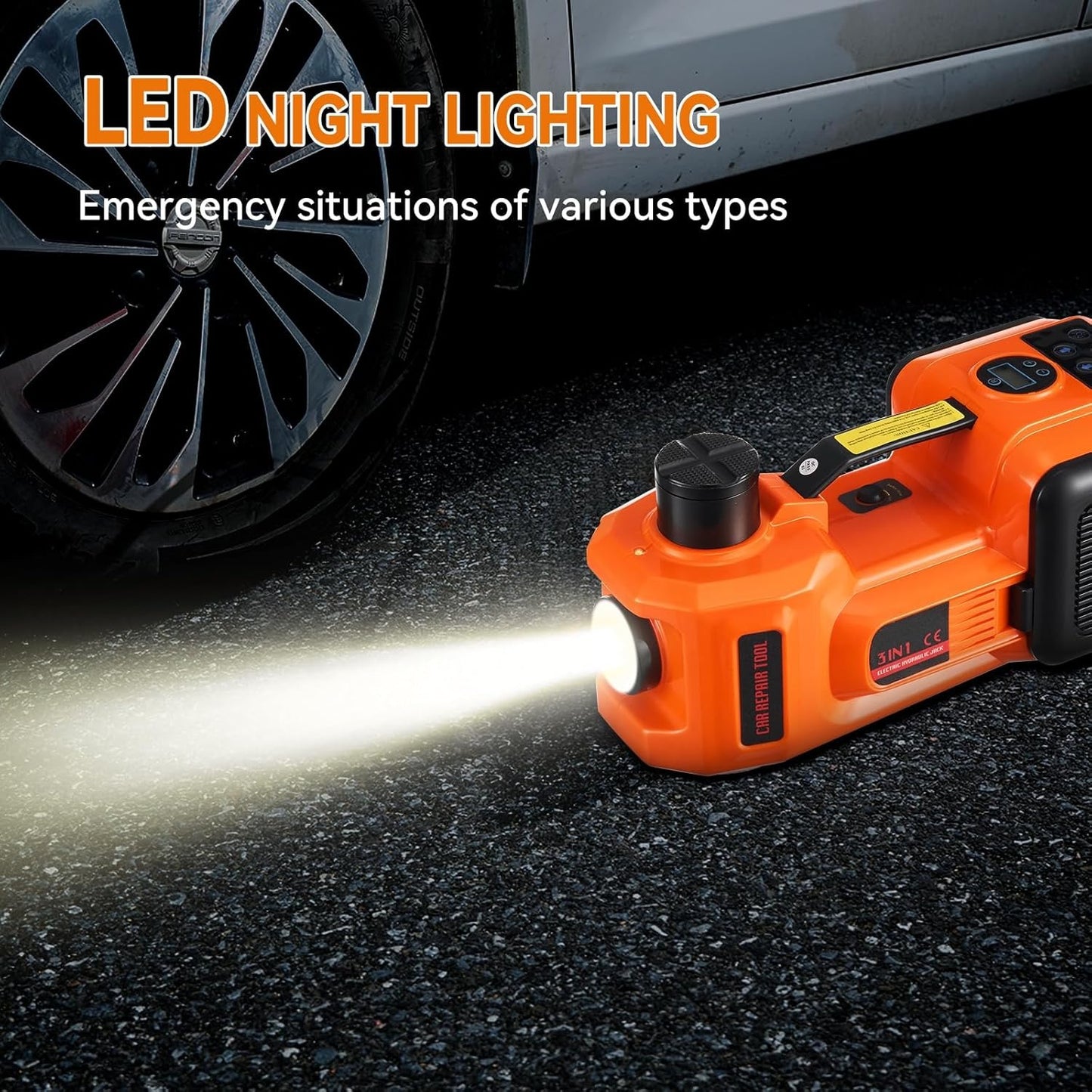 5-Ton Electric Hydraulic Car Jack with Built-in Air Pump and LED Light