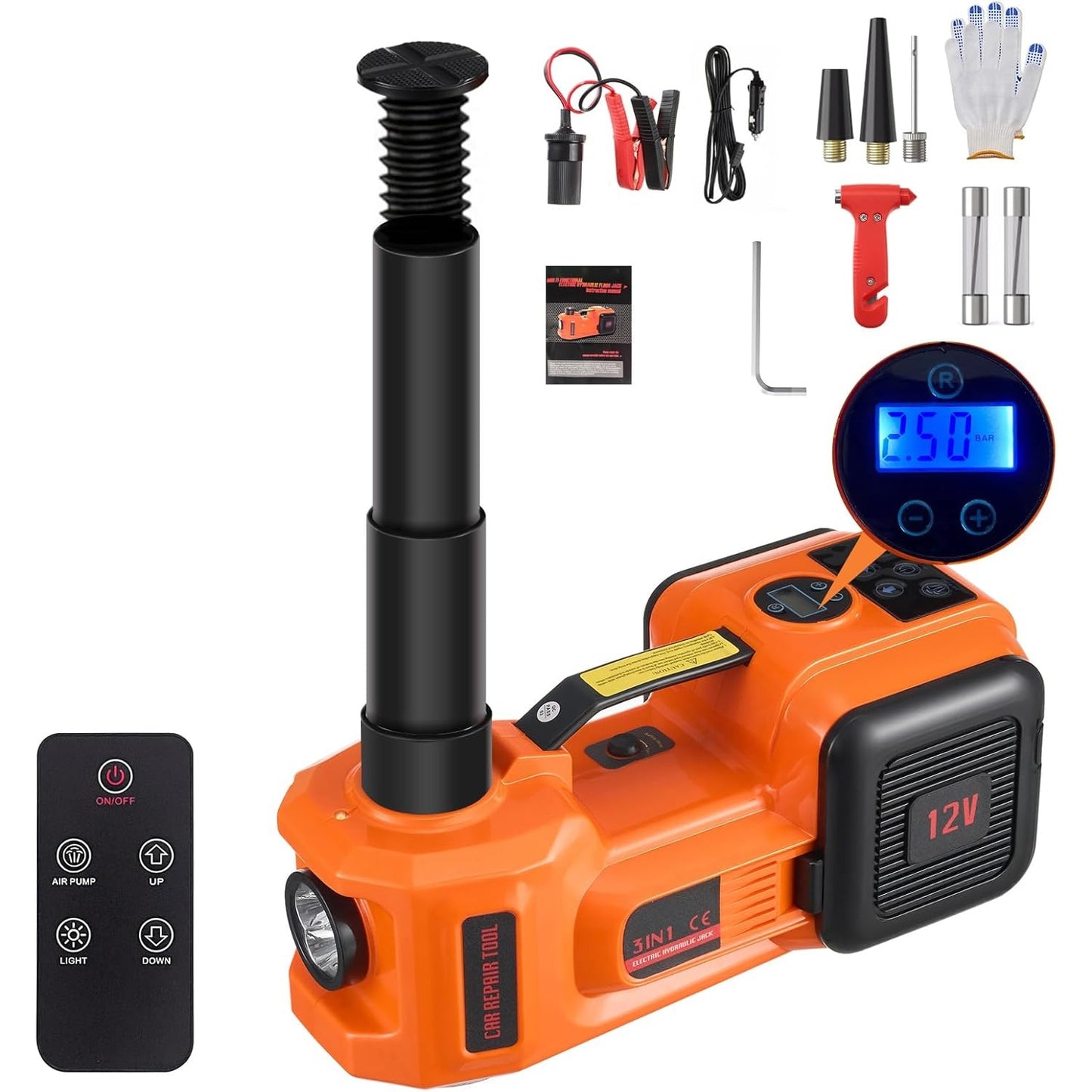 5-Ton Electric Hydraulic Car Jack with Built-in Air Pump and LED Light