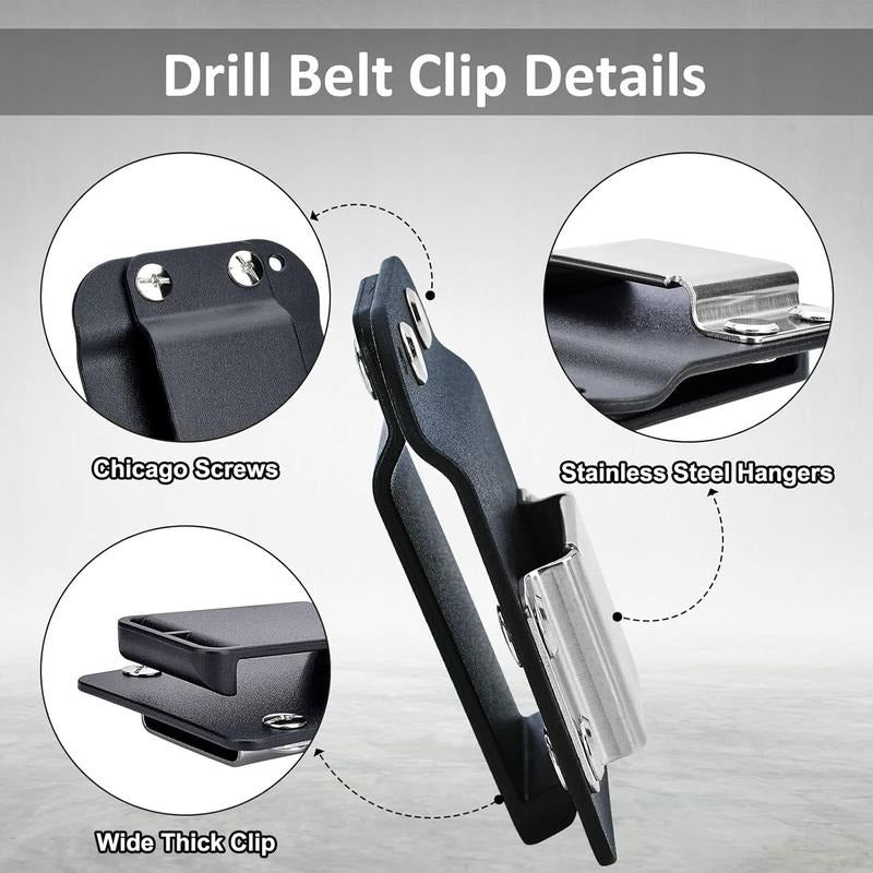 DrillCatcher, Drill Holder for Tool Belt, Up to 2" Belt, Quick Response Low-Profile Drill Clip, Compatible with Impact Driver, Nailer
