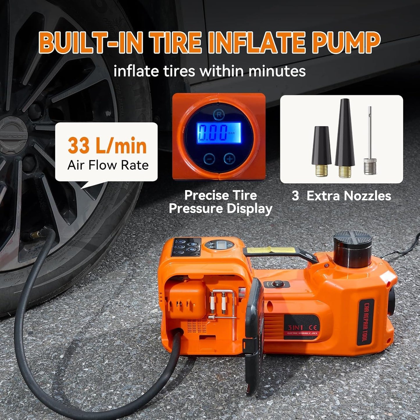 5-Ton Electric Hydraulic Car Jack with Built-in Air Pump and LED Light